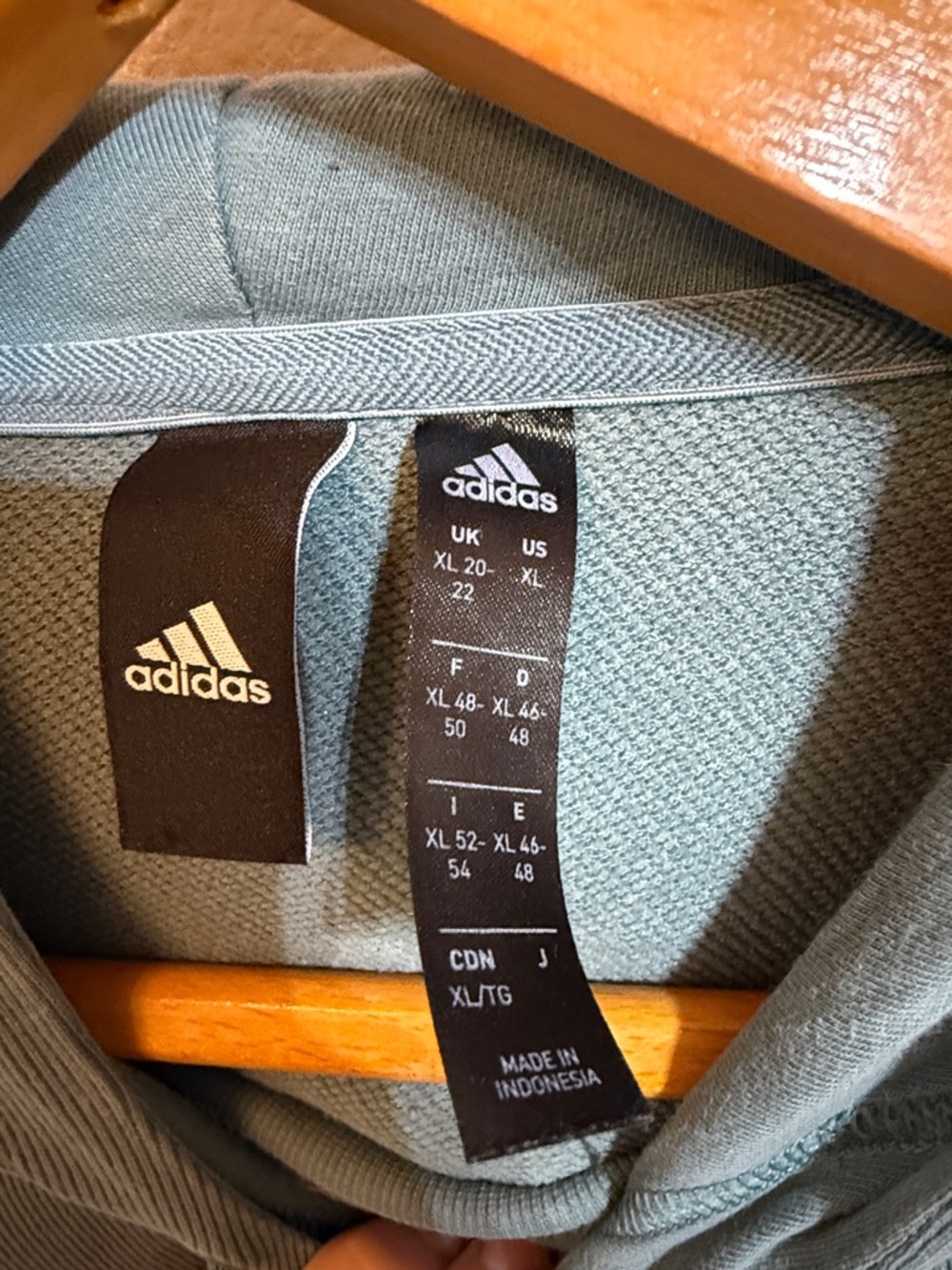 adidas Sage Green Cropped Hoodie with Light Grey Shoulder Stripes - Picture 3 of 5